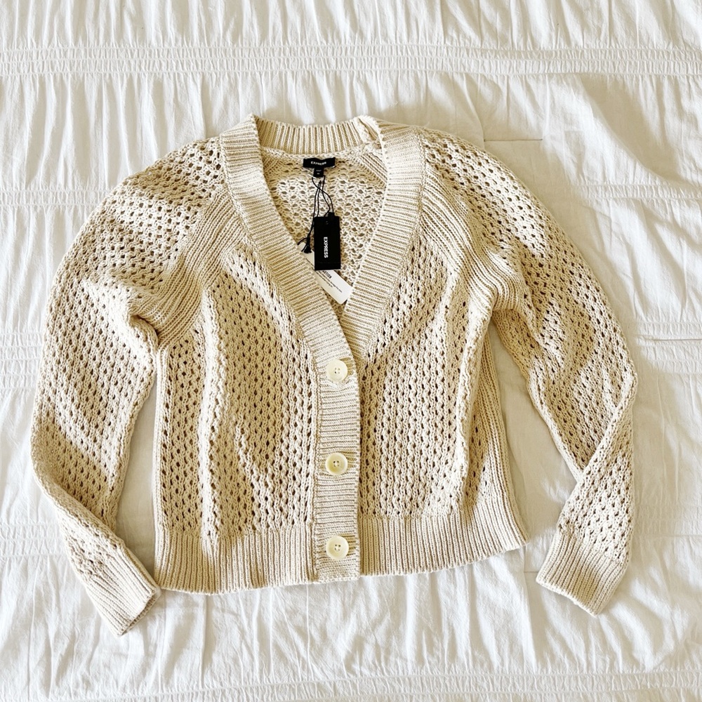 NWT EXPRESS Light Beige Waffle Knit Cardigan Size XS